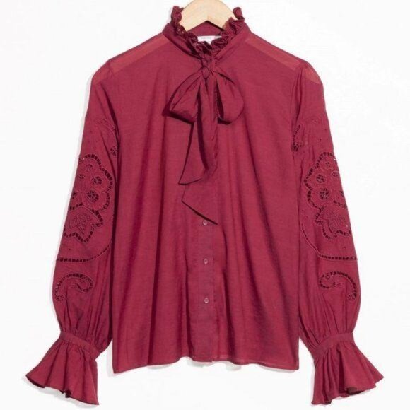& Other Stories Tie Detail Blouse Ruffle Embroider - Picture 3 of 9